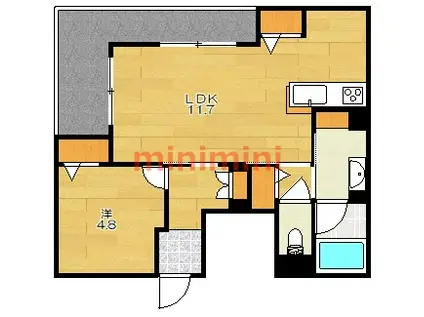 ＪＲ東海道本線 茨木駅 徒歩9分 3階建 築4年(1LDK/2階)の間取り写真