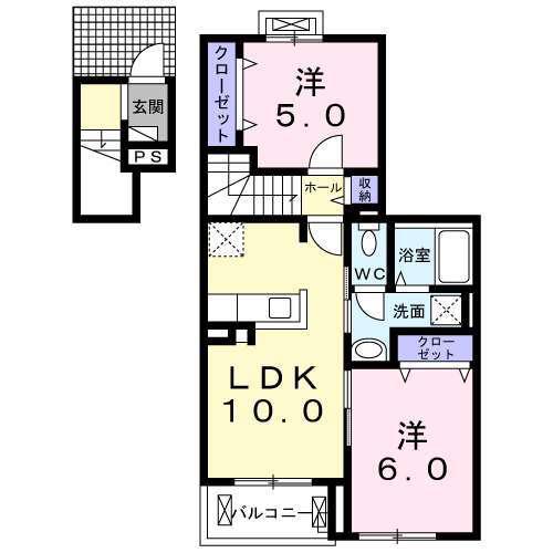 ルミナーレ西浜(2LDK/2階)の間取り写真