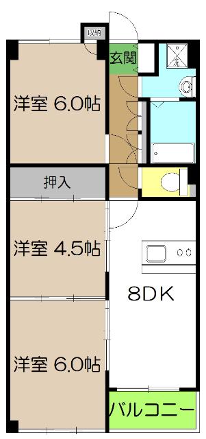 ヒルサイド小高坂(3DK/2階)の間取り写真