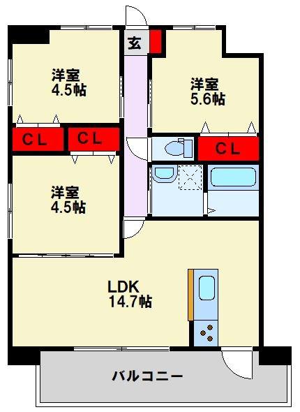 FU-TONIII黒崎(3LDK/4階)の間取り写真