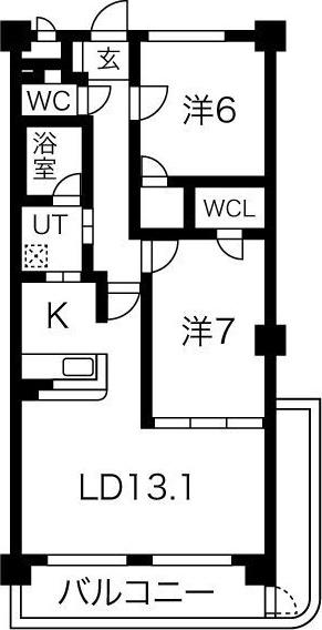 サンライズ新舞子(2LDK/3階)の間取り写真