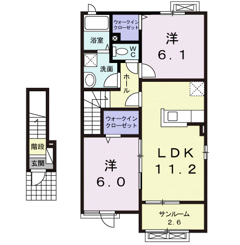 アンクラリス大釜II(2LDK/2階)の間取り写真