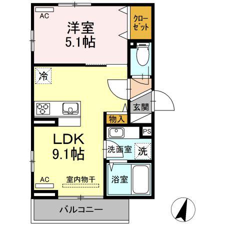 グランデュールA(1LDK/3階)の間取り写真