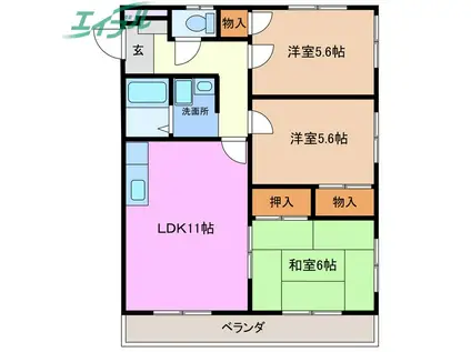 ソシアルドミール西館(3LDK/4階)の間取り写真