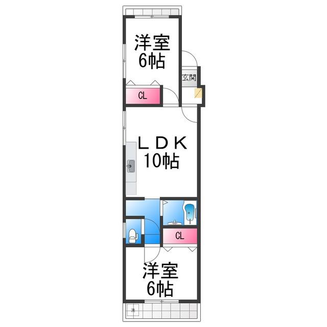 コーポ河中III(2LDK/1階)の間取り写真