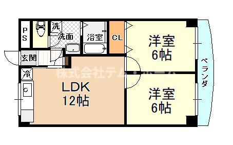 マンション平次(2LDK/3階)の間取り写真
