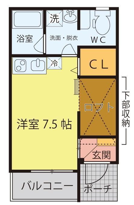 キャビン木町(ワンルーム/1階)の間取り写真