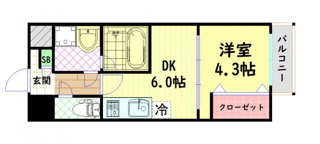 グランパシフィックPINELIXE(1DK/3階)の間取り写真