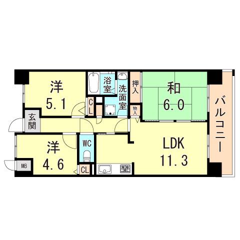 ウエストコート8番街2番館(3LDK/8階)の間取り写真