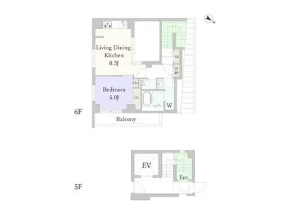 GRANDUO上野毛(1LDK/6階)の間取り写真