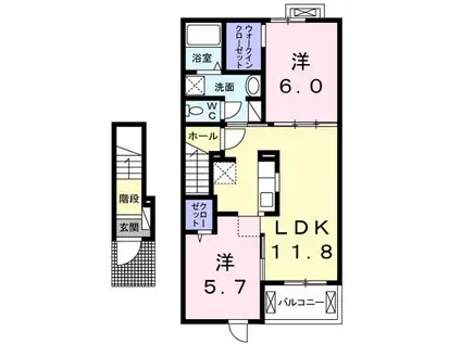 ル・レーヴ大里(2LDK/2階)の間取り写真