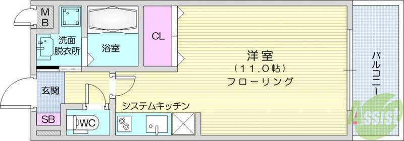 レーベンス柏木(ワンルーム/1階)の間取り写真