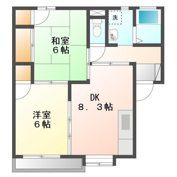 ハイツ笛吹(2DK/2階)の間取り写真
