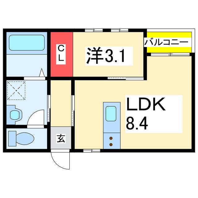 ラテ古町(1LDK/2階)の間取り写真