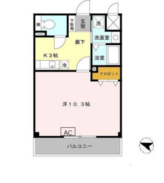 シャトルウエスト(1K/2階)の間取り写真