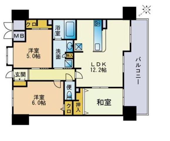 ネオヒューマインド姪浜(3LDK/6階)の間取り写真