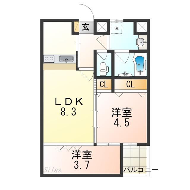 ウエストRITZ巽(2LDK/1階)の間取り写真
