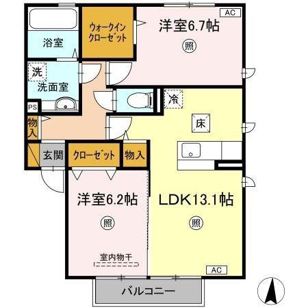 PARK HILLS MIYAKO E(2LDK/1階)の間取り写真