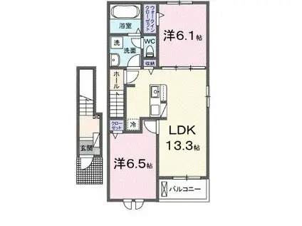 ベル ヴィラージュ A(2LDK/2階)の間取り写真