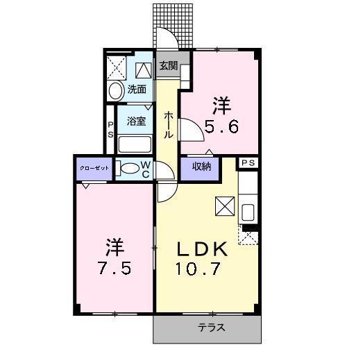 ゼファー(2LDK/1階)の間取り写真