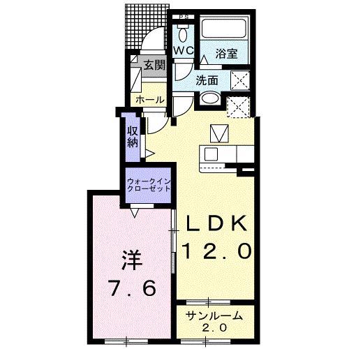 フィデール田川A(1LDK/1階)の間取り写真