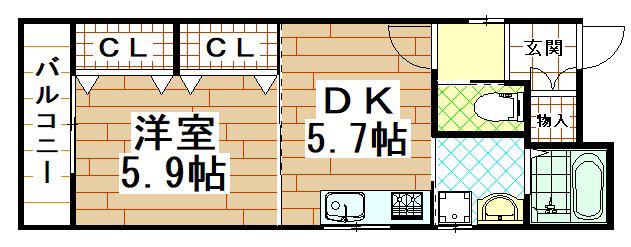 プロパティー高井田(1DK/2階)の間取り写真