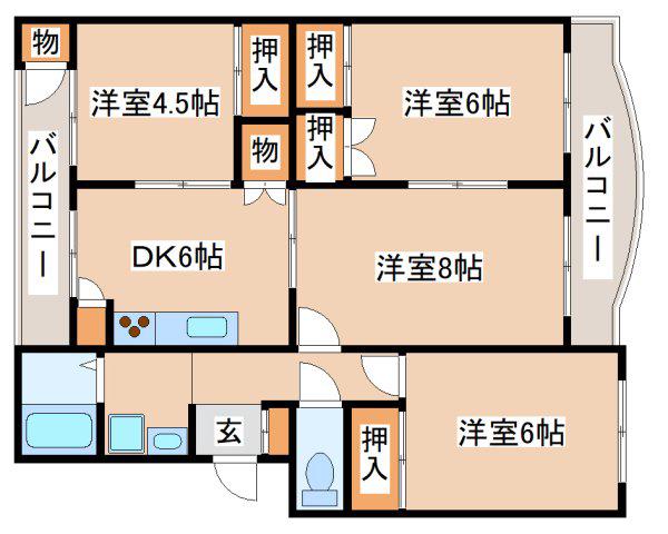 白川台ハイツ7号棟(4DK/4階)の間取り写真