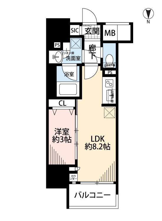 プレサンスロジェ泉高岳(1LDK/8階)の間取り写真