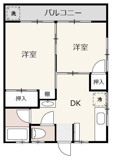 マイホ-ム河辺セブン(2DK/2階)の間取り写真
