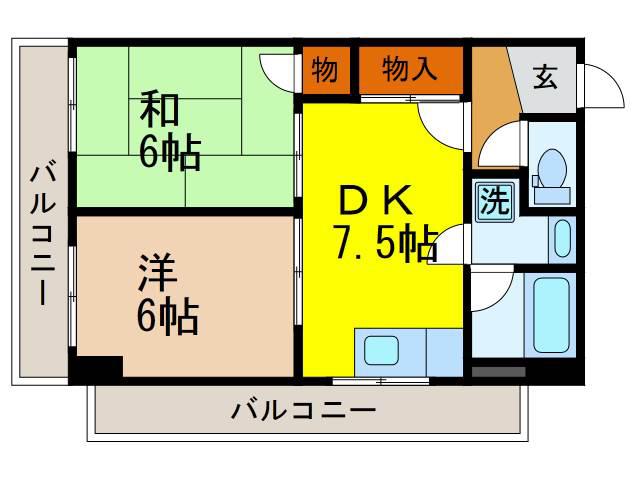 K525(2DK/3階)の間取り写真