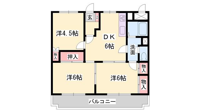 サンファミール西庄(3DK/2階)の間取り写真