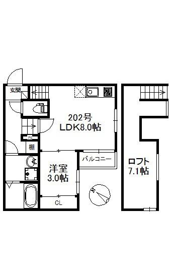 ウィンクルム・CREST(1LDK/2階)の間取り写真
