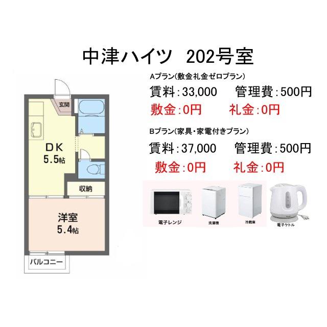 中津ハイツ家電プラン(1DK/2階)の間取り写真