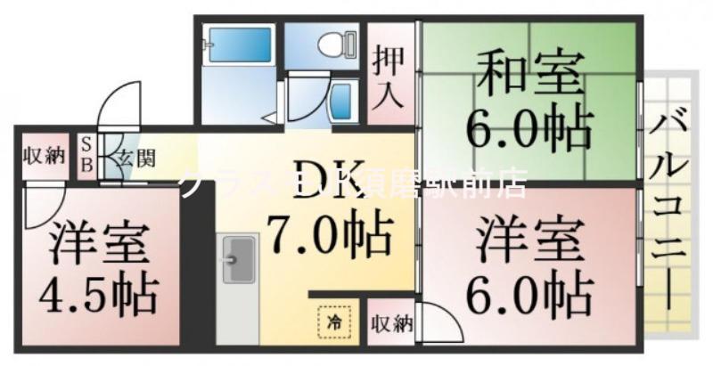 ガーデン・スマ(3DK/2階)の間取り写真