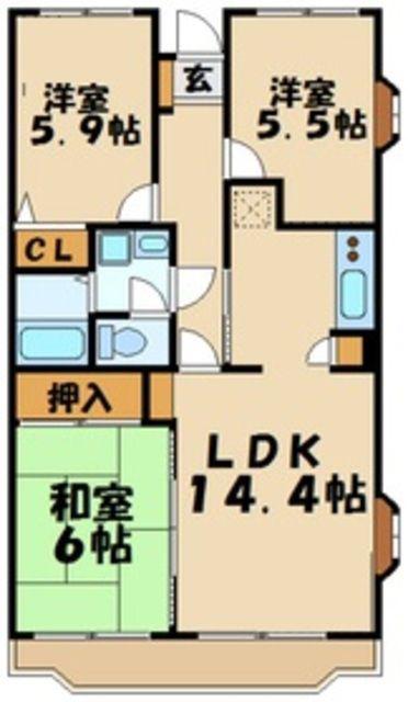 ハビテーション向丘(3LDK/3階)の間取り写真