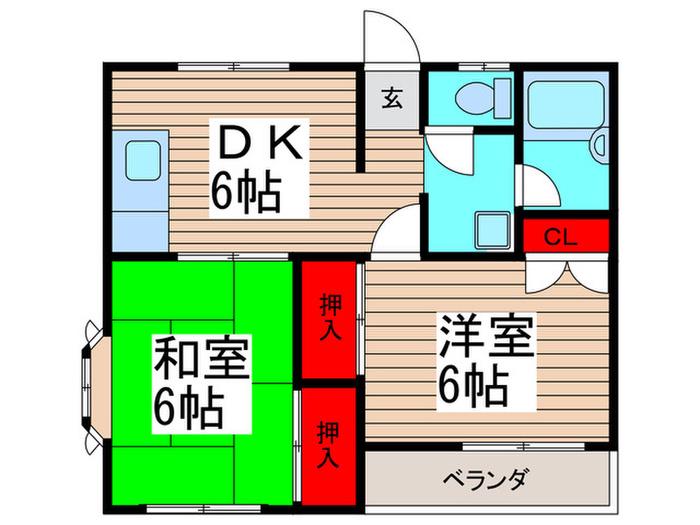 ハイツリバーサイド(2DK/2階)の間取り写真