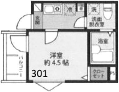 セレストひばりヶ丘(1K/3階)の間取り写真