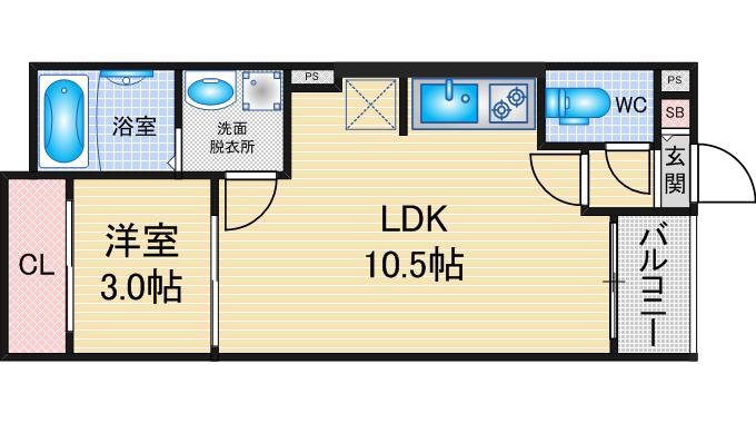 REGALEST植田(1LDK/1階)の間取り写真