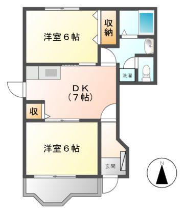 ノーブル C・D棟(2DK/1階)の間取り写真