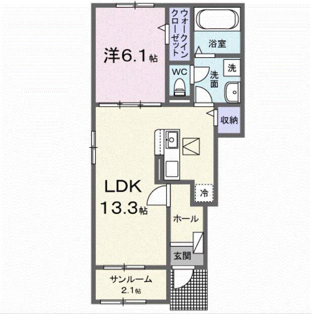 ラフィーネKIII(1LDK/1階)の間取り写真