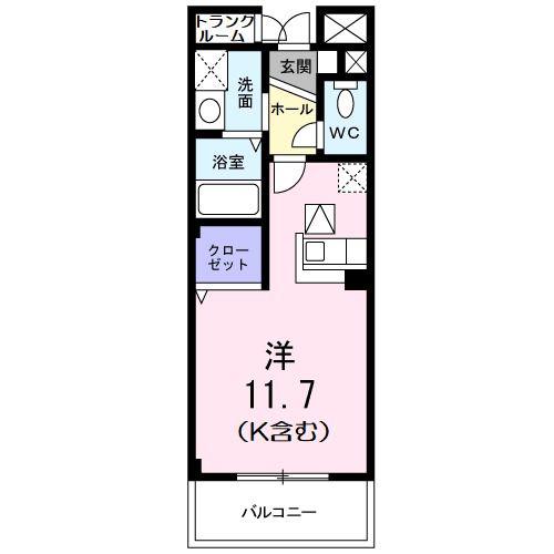 プリムローズ(ワンルーム/1階)の間取り写真