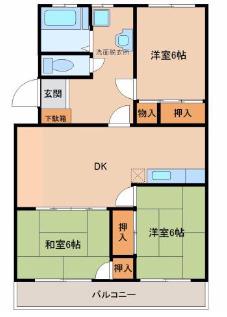 エスぺランクレール長門石(3LDK/3階)の間取り写真