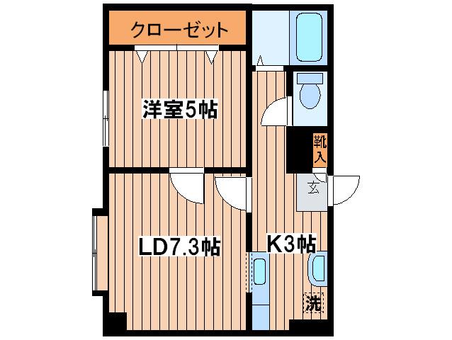 澄川第3銀座パレス(1LDK/2階)の間取り写真