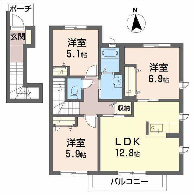 シャーメゾンロイヤルヒルズII(3LDK/2階)の間取り写真