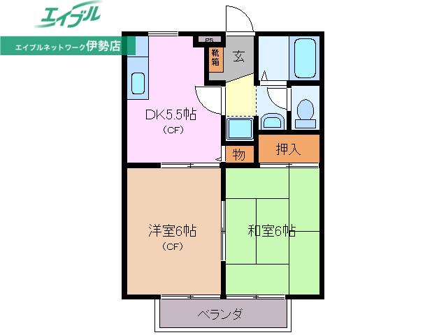 パストラルコートB(2DK/1階)の間取り写真