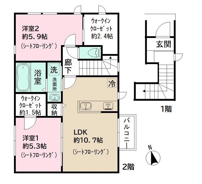 &キノウチ(2LDK/2階)の間取り写真