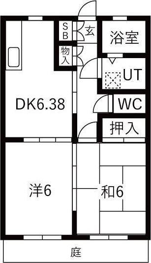 ファミール高丘(2DK/1階)の間取り写真