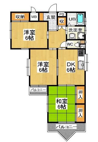 ライムハイツ(3DK/3階)の間取り写真