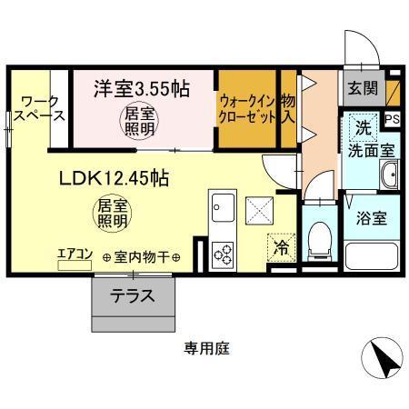 エーデルワイス(1LDK/1階)の間取り写真