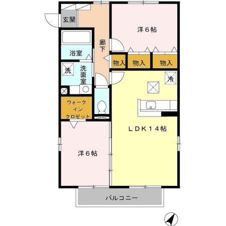 アイスクエアウィング(2LDK/1階)の間取り写真